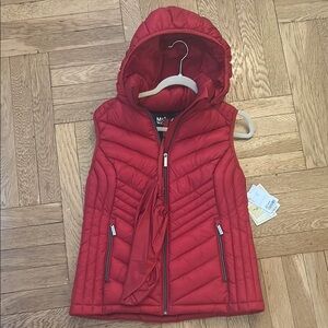 Michael Kors Red Puffer Vest with Hood